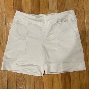 White stretch pull-on shorts